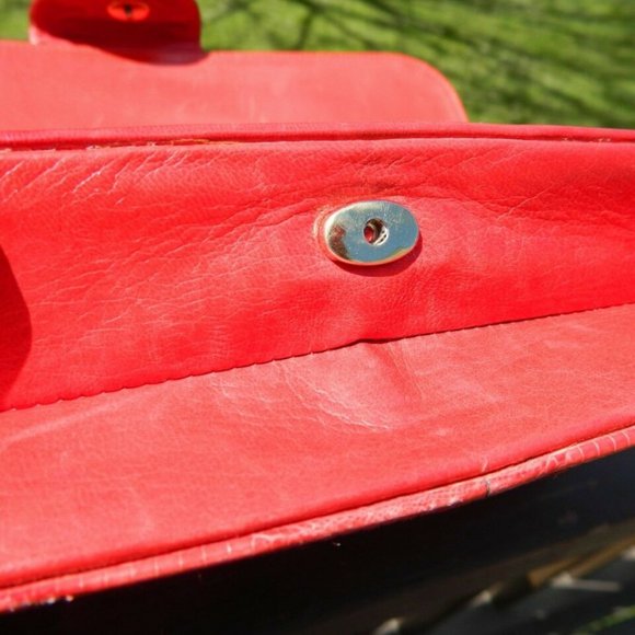 VTG. Exotic Red Tagus Lizard Skin Large Clutch Bag Bennis/Edwards NYC, Italy EUC - Picture 10 of 11